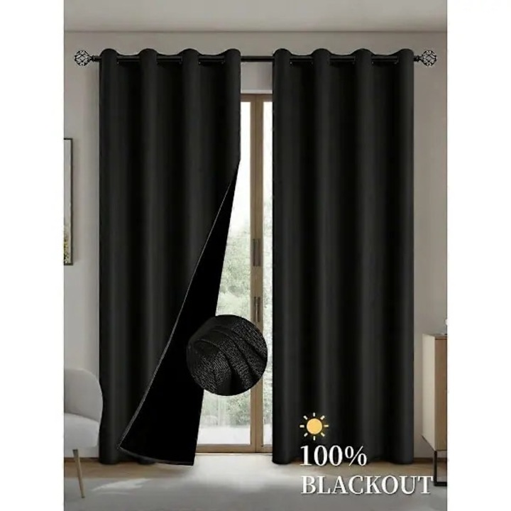 Hőszigetelő blackout függöny, fekete, 132x241cm, 1 db, gyűrűs felfüggesztéssel