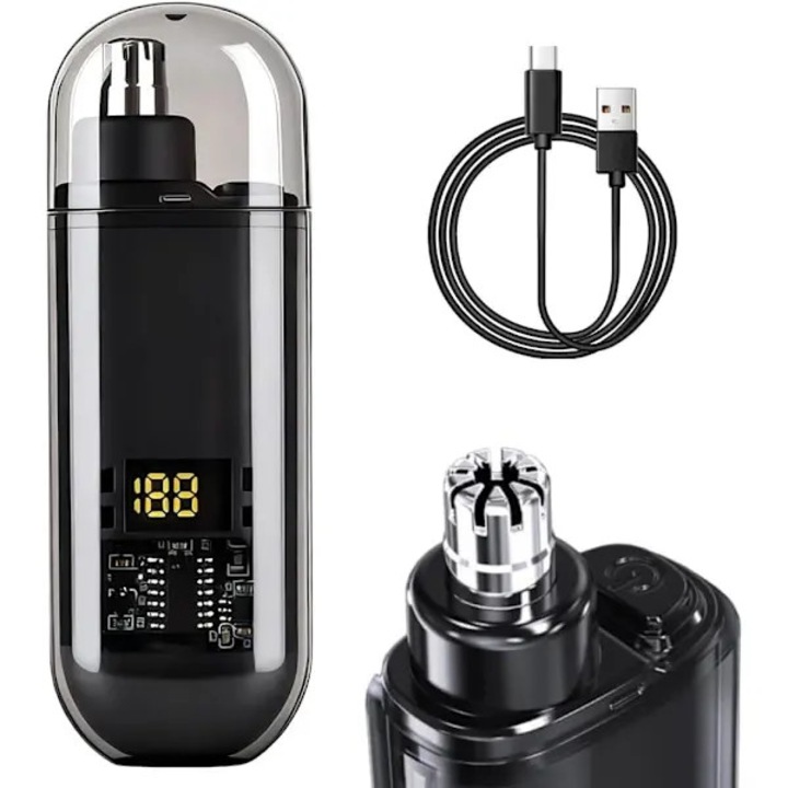 Orr- és fülszőrnyíró, fekete, USB, kompakt, 360 védelem, 60 napos üzemidő