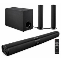 Soundbar wireless ROTTER® 2.1 cu subwoofer, Soundbar Bluetooth 5.3, Soundbar TV, Bara de sunet 300W, HDMI ARC, Dolby ATMOS, AUX, Soundbar cu bass profund, Difuzoare detasabile, Montare pe perete, Telecomanda, EQ, Cinema, Gaming, Muzica, Audio 3D, Negru