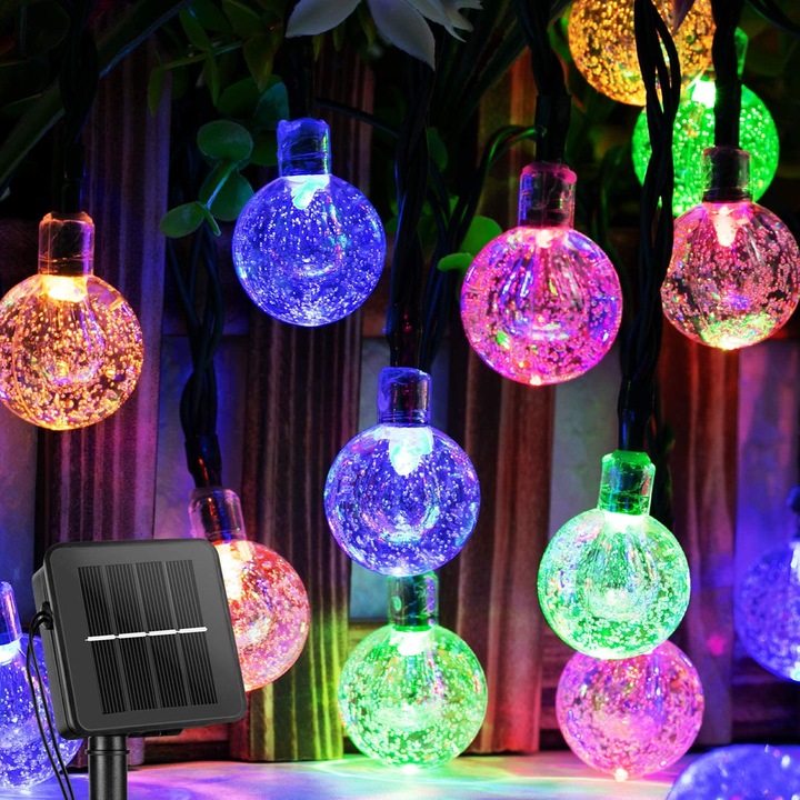 Соларна светеща инсталация 50 LED кристални глобуси, 7.0м, многоцветна, водоустойчива