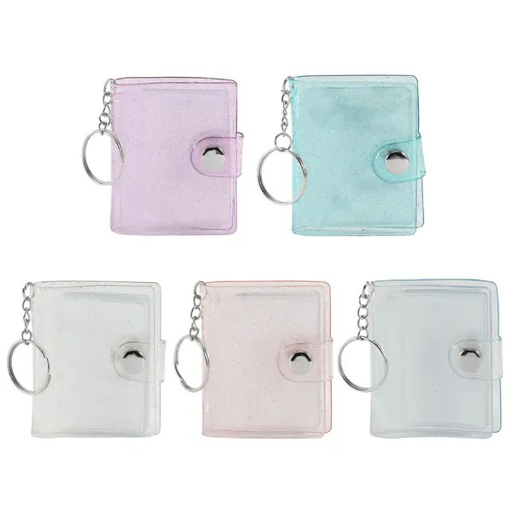 5 db mini fotóalbum szett, 20 kép, többszínű, 14,1x6,5cm, PVC, kulcstartóval