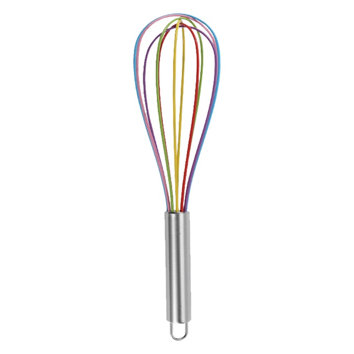 Tel din silicon pentru oua, mini, maner inoxidabil, alb, 20x5cm