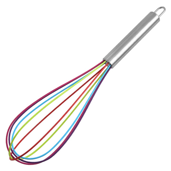 Tel din silicon si otel inoxidabil pentru oua, manual, marimi multiple, argintiu, 25cm