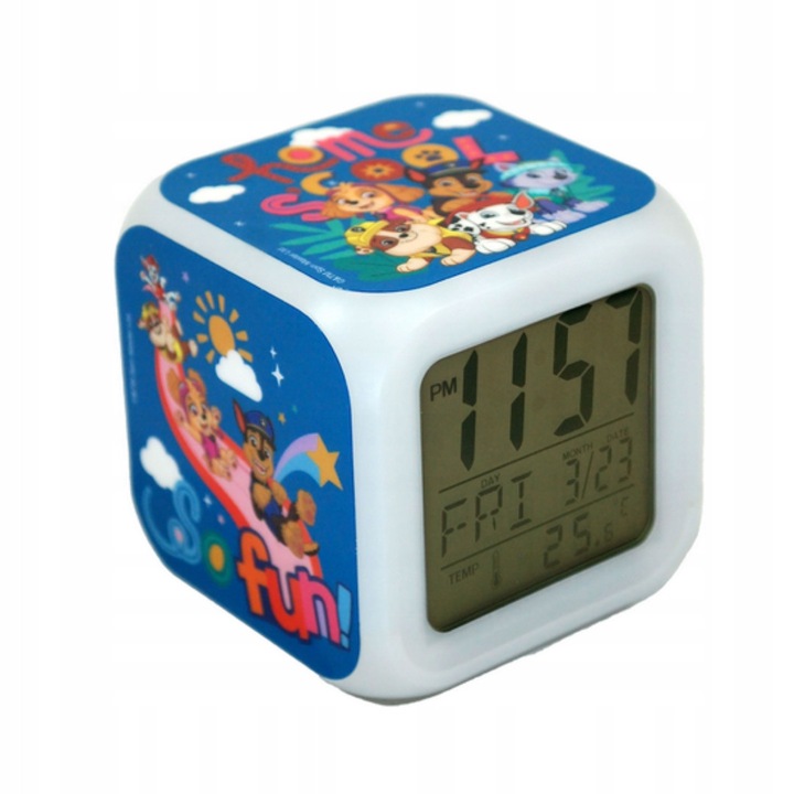 Ceas desteptator digital Kids Euroswan Paw Patrol, cub, colorat, 8x8x8cm