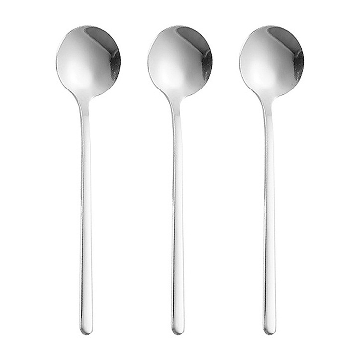 Set 3 lingurite cafea inox, maner lung, argintiu
