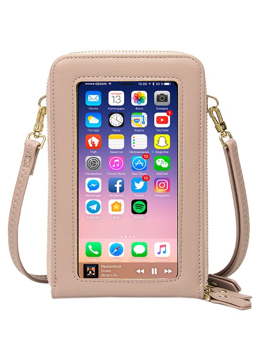 Női crossbody táska PU bőr, átlátszó, arany, 20x12cm