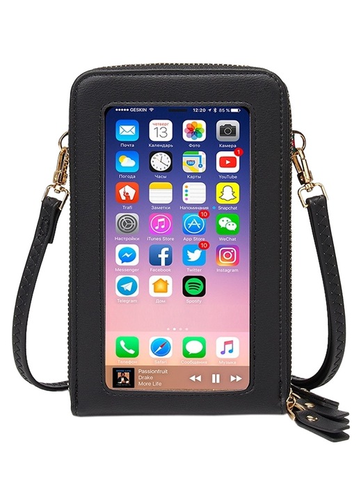 Női crossbody táska PU bőr, átlátszó, arany, közepes