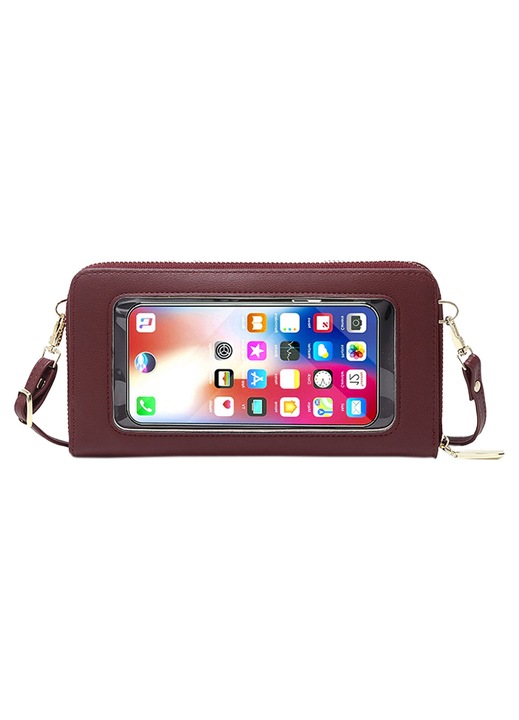 Geanta crossbody multifunctionala, piele PU, protectie RFID, transparenta, 20x12cm