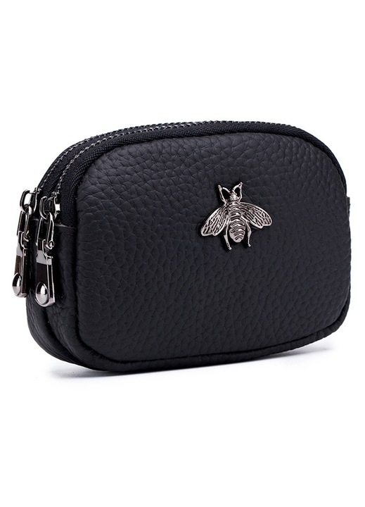 Portofel dama piele mini dublu fermoar alb 11.5x7.5x4cm