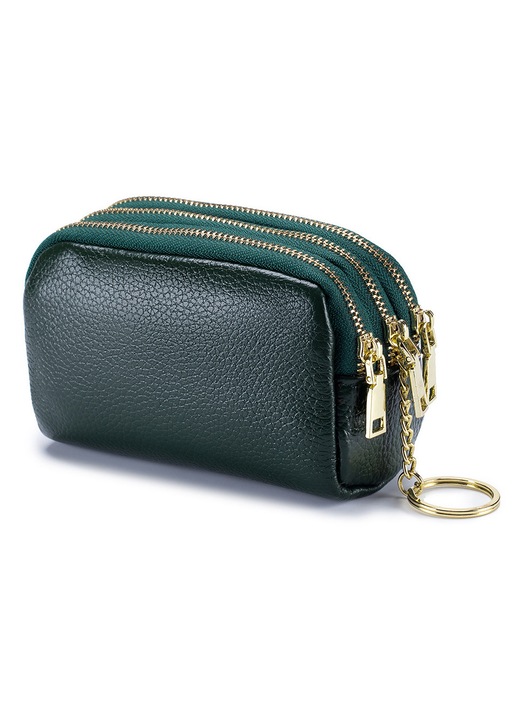 Portofel dama piele naturala mini multifunctional, maro, 12x5x8.5cm