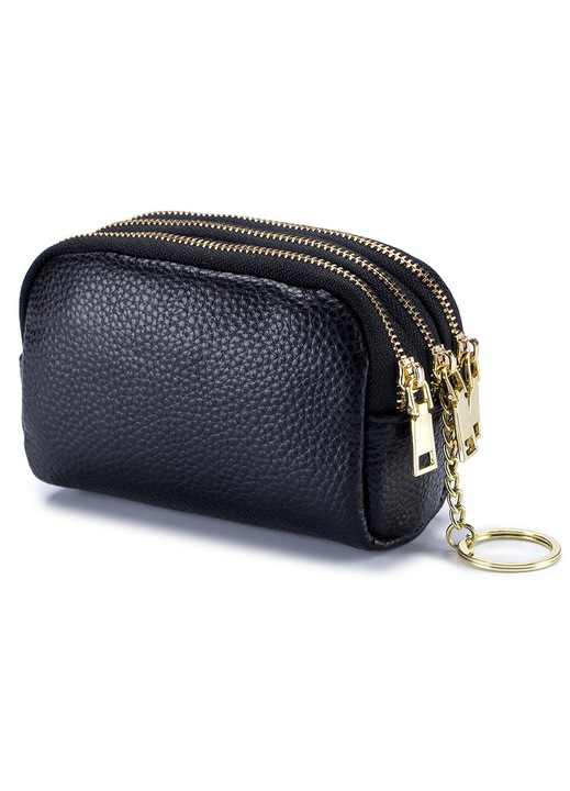 Portofel piele naturala multifunctional mini, negru, 12x5x8.5cm