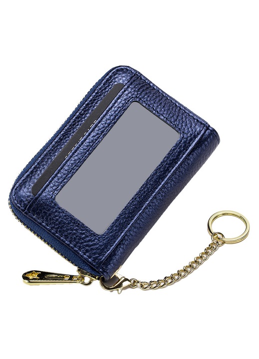Portofel piele naturala, 14 sloturi, maro, 10.9x7.6x2.5cm