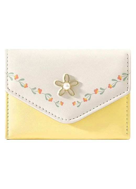 Portofel dama tri-fold, piele PU, imprimeu floral, 10.8x8.0x2 cm