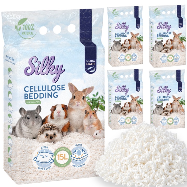 Silky természetes cellulóz alom 75L szett rágcsálóknak, többszínű 15x5L
