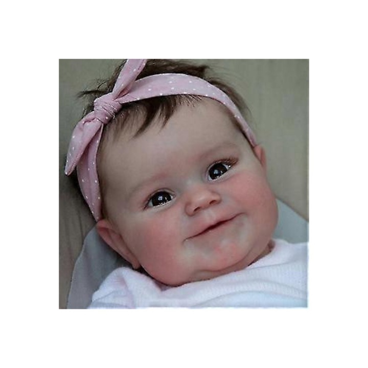 Reborn baba 50cm, puha test, finom haj, akril szemek, rózsaszín ruha