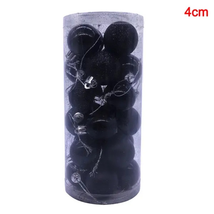 24 darabos karácsonyi gömb szett, fekete, 4/6/8cm, függő dekoráció