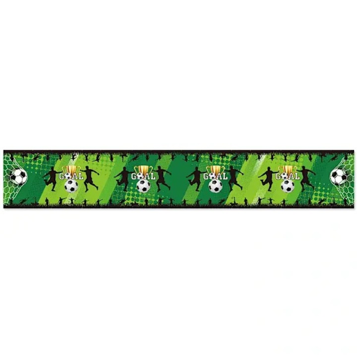 Asztalterítő, futball témájú, zöld, 33x220 cm, puha, újrahasználható anyag