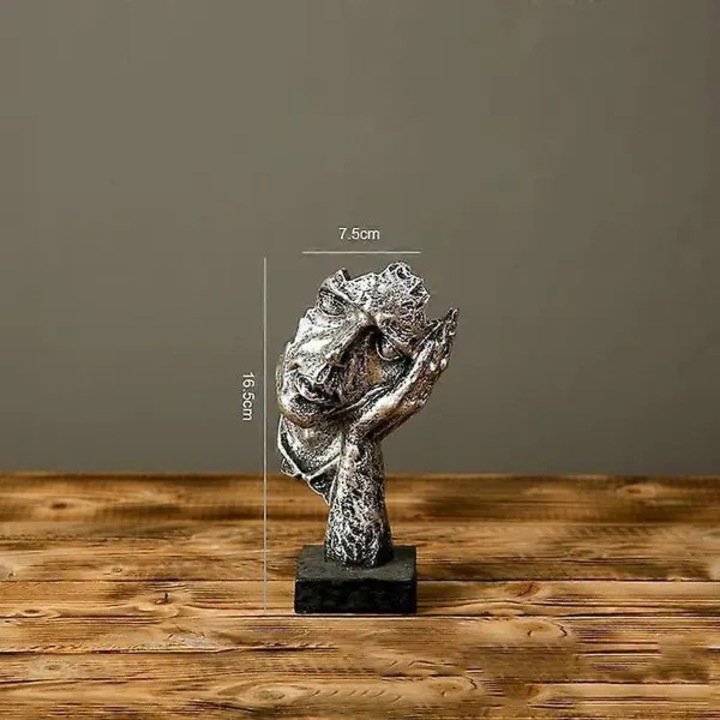 Dekoratív szobor, gyanta és kő, absztrakt design, arany és ezüst, 17x6cm