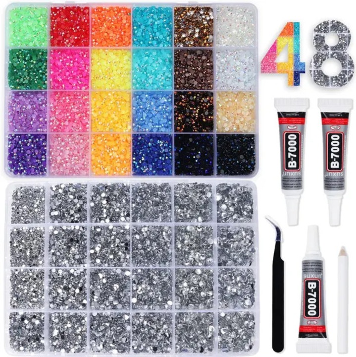 Készlet 48 színben, zselé gyanta, 3mm, lapos hátú, többszínű
