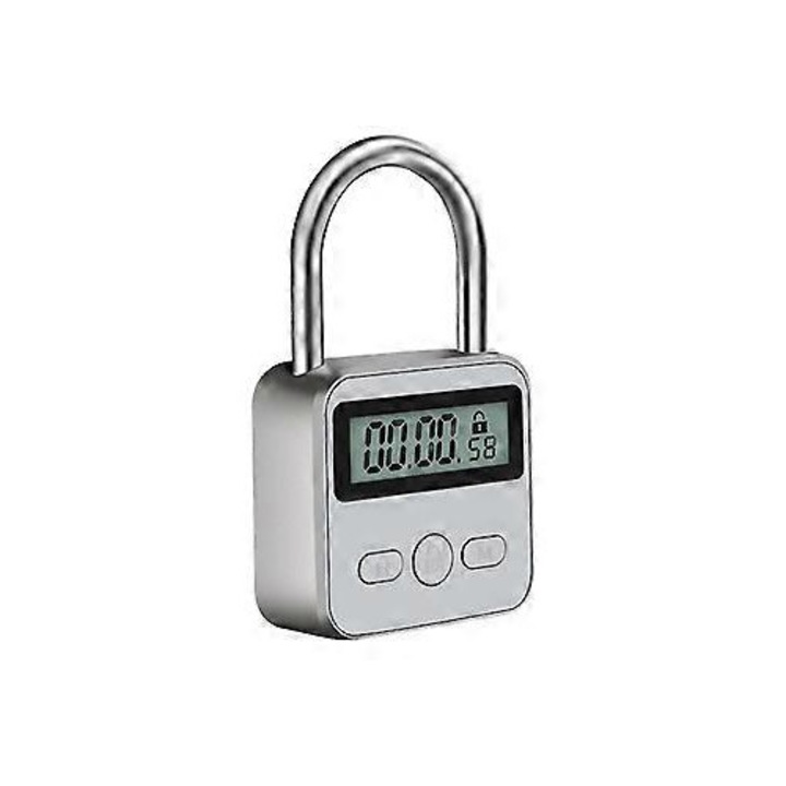 Метален катинар с таймер с LCD дисплей, сребрист, 99ч, USB, 3.7V, 200mAh