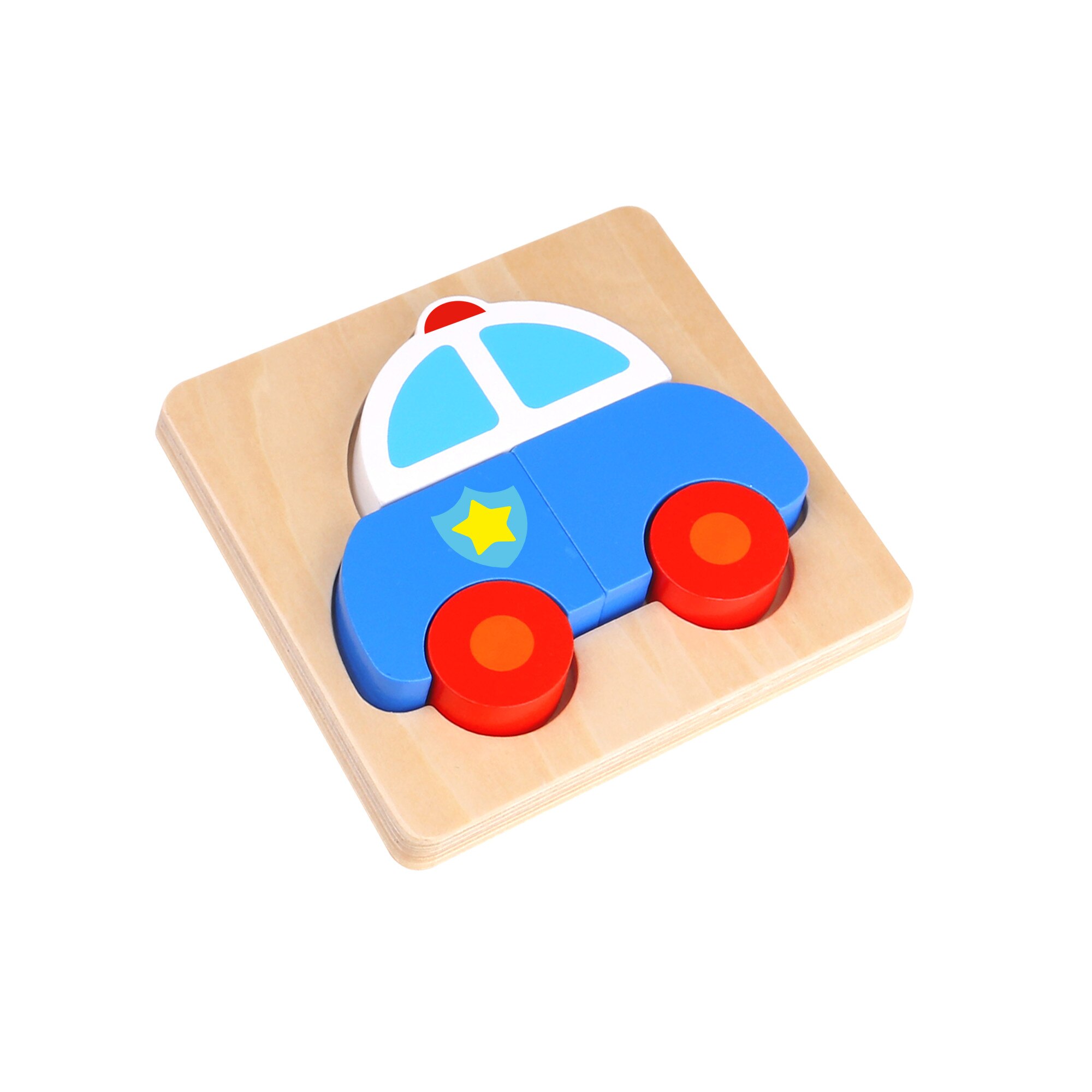Jucarie educativa pentru copii, Mini puzzle din lemn, Masina de politie