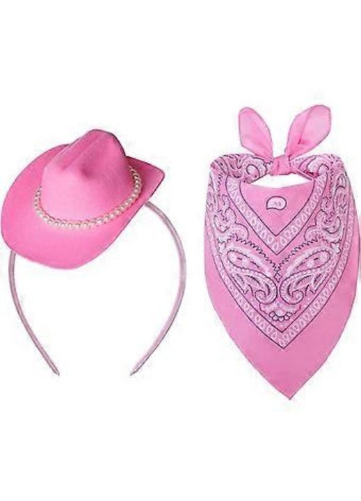 Rózsaszín mini cowboy kalap fejpánt szett 2 darabos, rugalmas, állítható