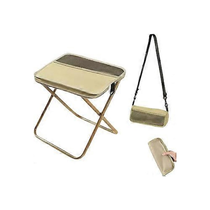 Hordozható összecsukható szék hátizsákkal, khaki, 28x5x14cm, 120kg teherbírás