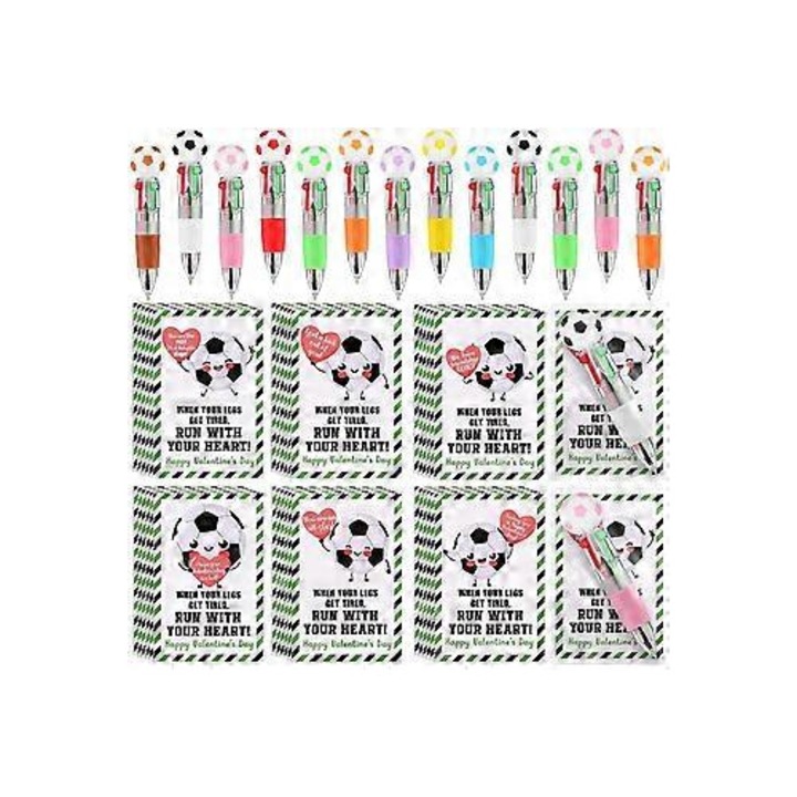 24 db többszínű toll és futball témájú inspirációs kártya szett, 10cm, 6x9cm