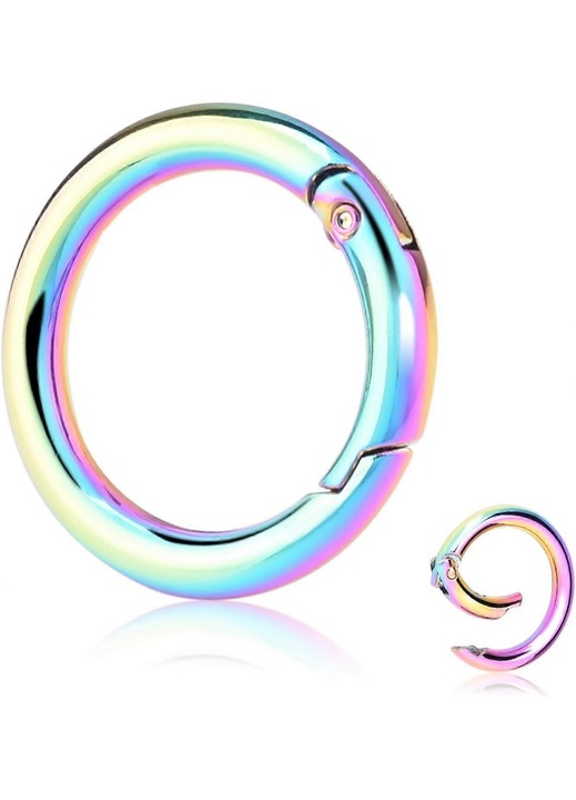 10 db-os kerek, többszínű fém karabiner készlet, 34.6x25x4.9mm