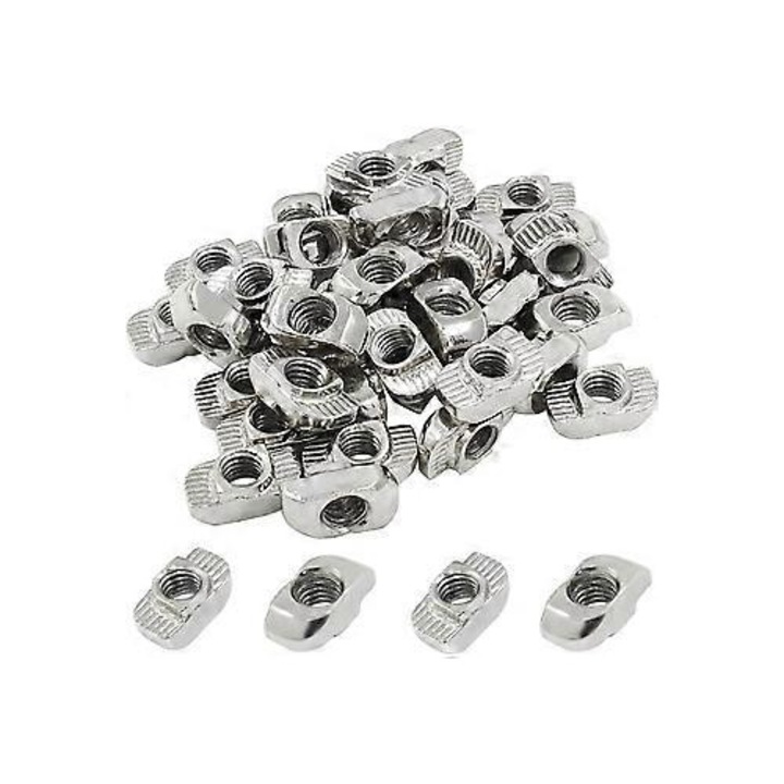 Készlet 100 db T-anya M6, szénacél, 16x8x6.5mm