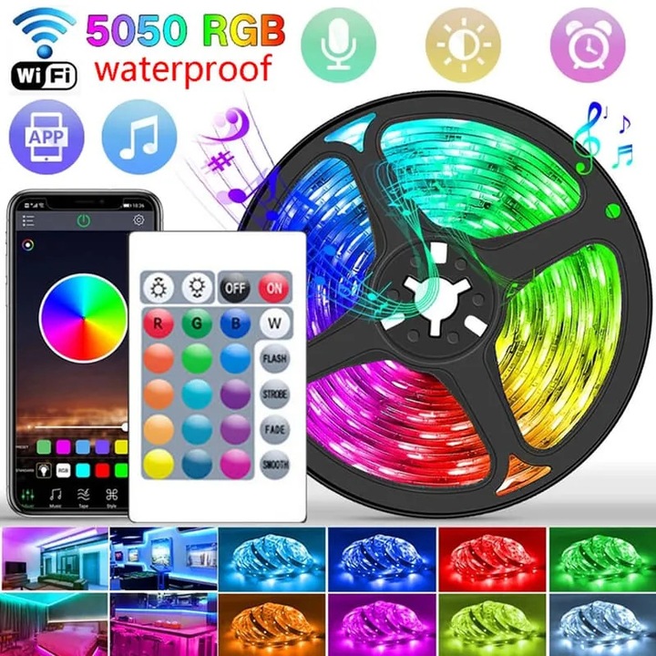LED RGB лента 10м гъвкава многоцветна с WiFi Bluetooth управление