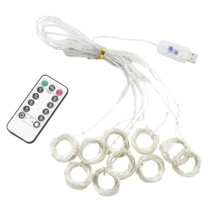LED светлинна завеса, 3x2м, прозрачна, топло бяла, USB, дистанционно управление