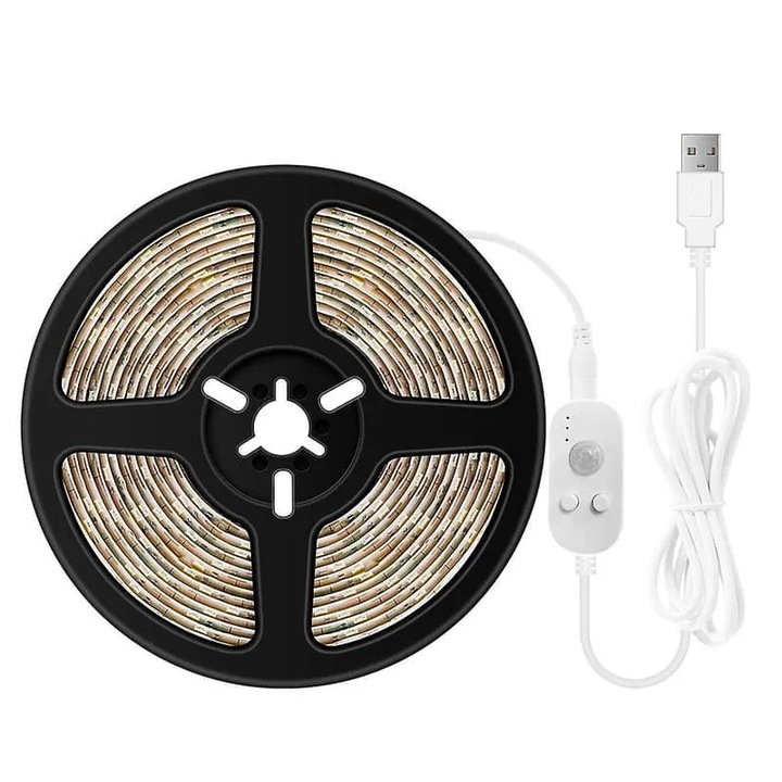 LED szalag USB PIR érzékelővel, szabályozható, 4m, hideg és meleg fehér