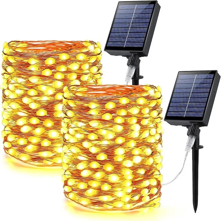Соларни лампи 2 комплекта 66ft 200 LED топло бяло водоустойчиви