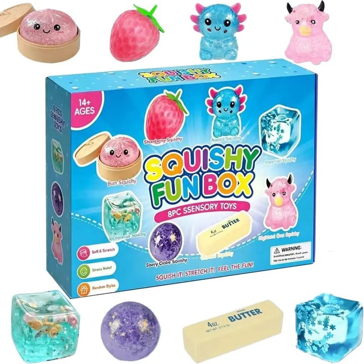 8 darabos squishy fidget játék szett, többszínű