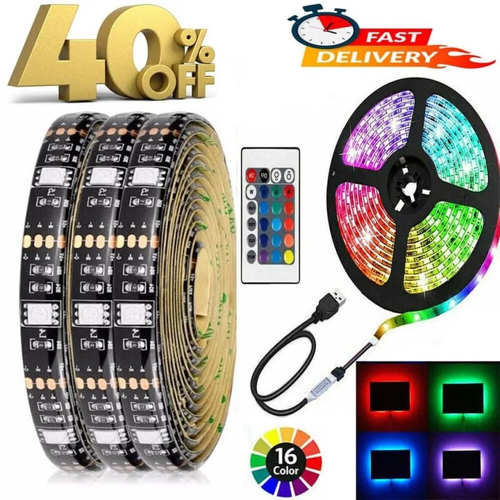 Banda LED RGB USB 2m többszínű 5050 flexibilis