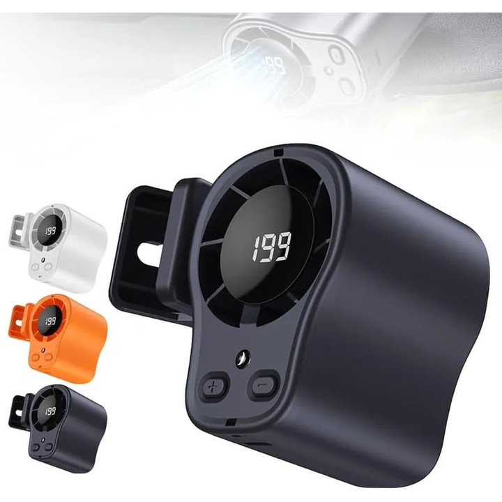 Autós klip-on ventilátor, 360 fokban forgatható, LED, USB-C, szürke, mini, hordozható