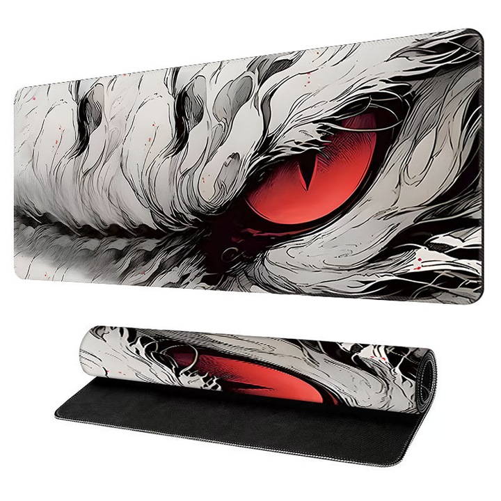 Mousepad Gaming XXL Omelivon® 90x40 cm, Model Ochi de Dragon, Grosime 4 mm, Baza Cauciuc Natural Antiderapant, Margini Cusute, Impermeabil