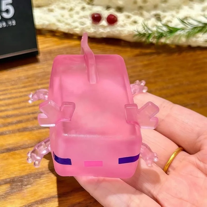 Squishy Axolotl Minecraft játék, átlátszó rózsaszín, 10x5x3cm