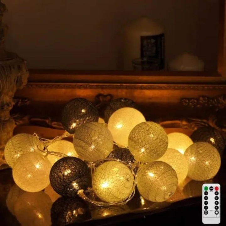 Светеща инсталация с топки, 20 LED, USB, дистанционно управление, таймер, сива, 5м