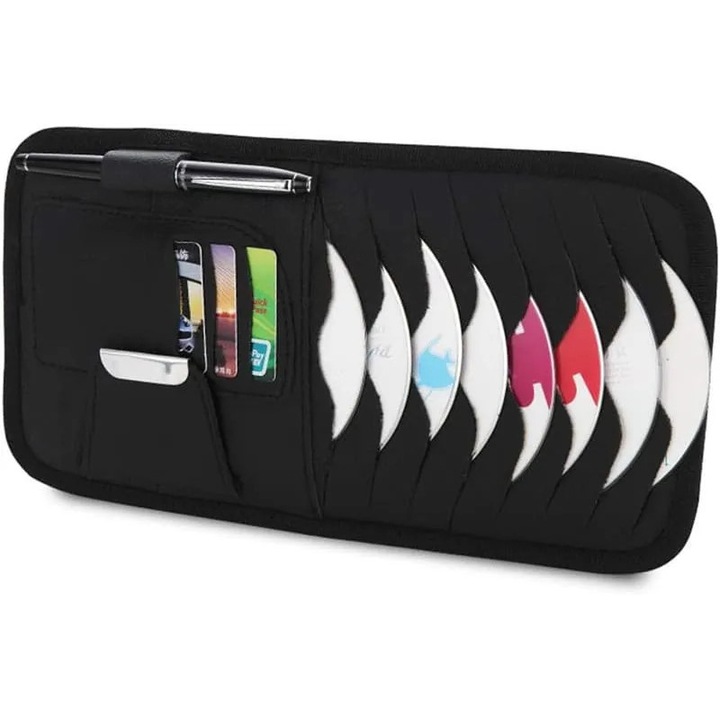 Organizator auto din piele pentru CD-uri si obiecte mici, negru, universal