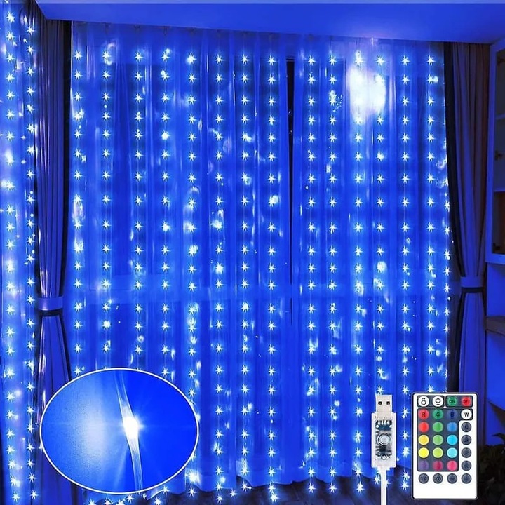 Светеща инсталация тип завеса 300 LED многоцветна 2,25x3м USB с дистанционно управление