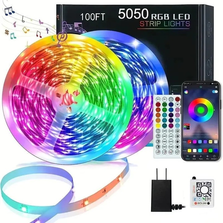 LED RGB szalag 20m többszínű távirányítóval és beépített mikrofonnal