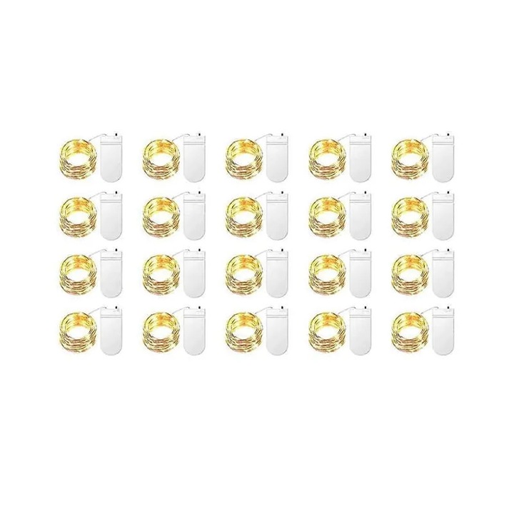 Комплект от 20 LED светлинни нишки, 1м, топло бяло, на батерии, мед