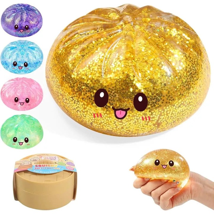 Златна блестяща играчка squishy кнедла 12x8см комплект