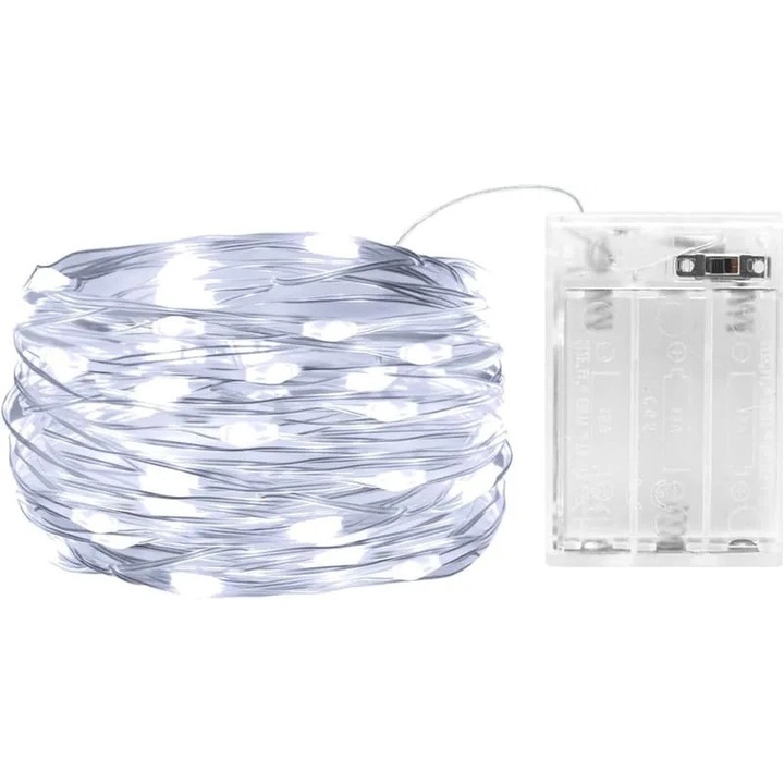 LED инсталация 3м 30 LED студено бяло на батерии водоустойчива