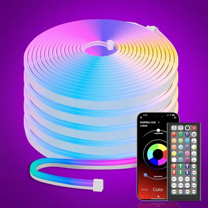 LED Neon Szalag 10m, többszínű, vízálló, applikációval vezérelhető, hajlékony