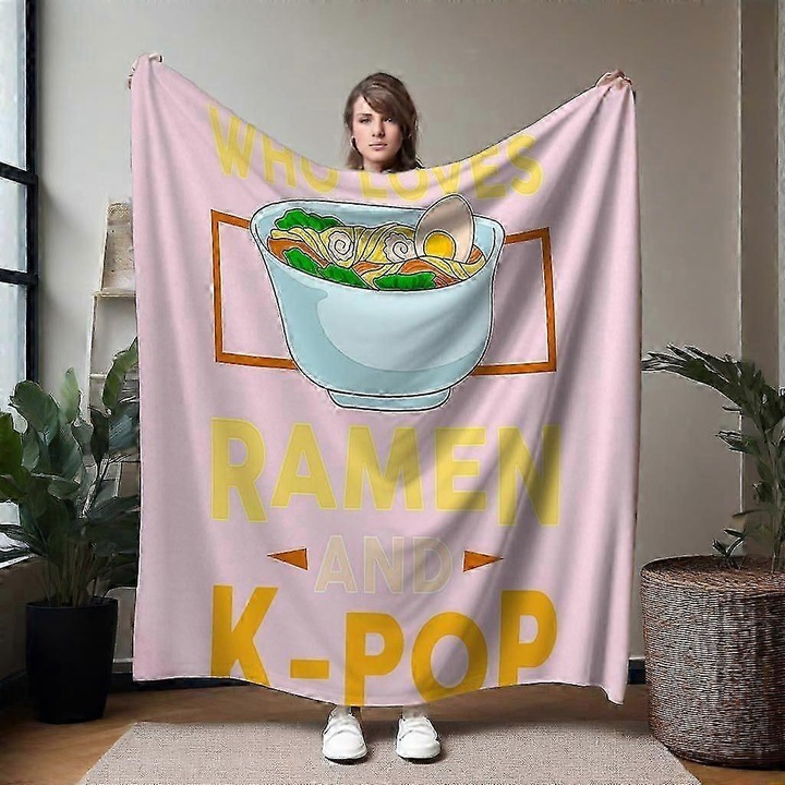 Puha flanel takaró, K-pop ramen minta, 150x125cm, többszínű