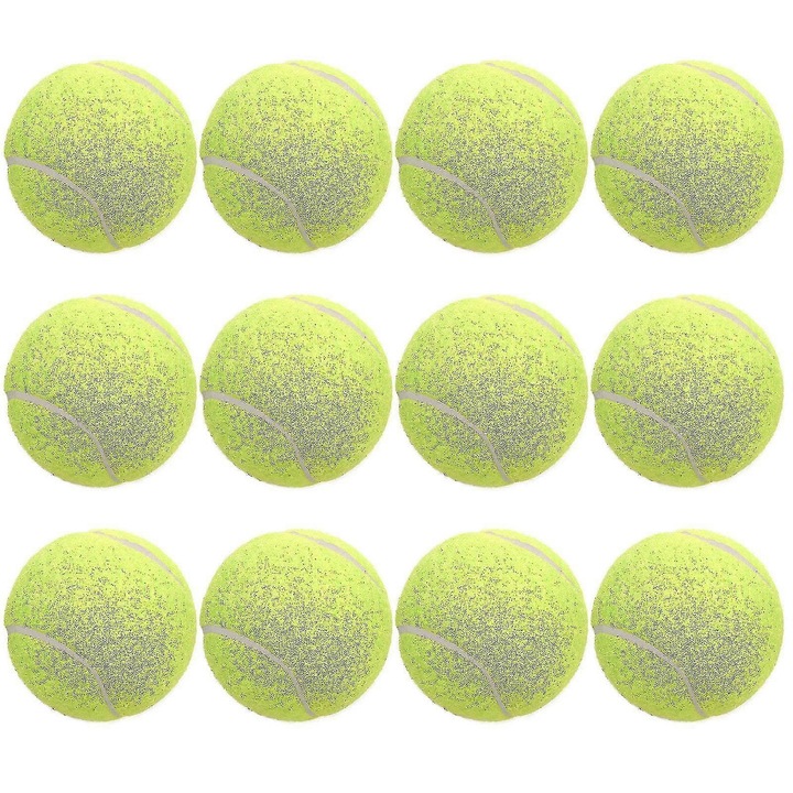 Set 12 mingi tenis cauciuc natural multicolor 63mm cu geanta depozitare