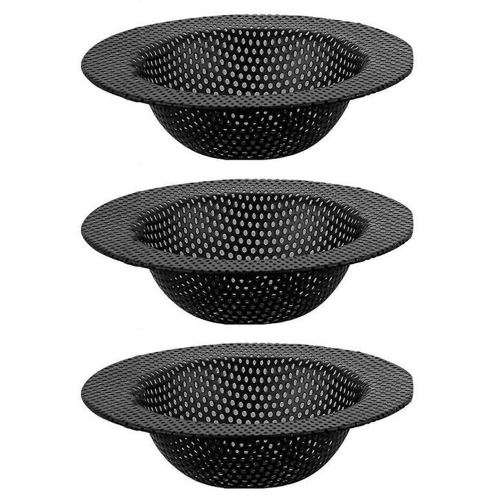 3 db rozsdamentes acél mosogató szűrő szett, fekete, 7x4.5cm-11x7.5cm